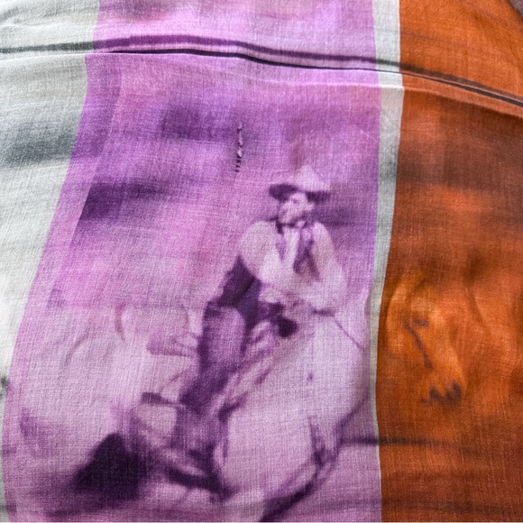 Suzi Roher Modal Silk Scarf Made In Italy Frayed Edge Art Print Movie Portrait - Picture 6 of 7